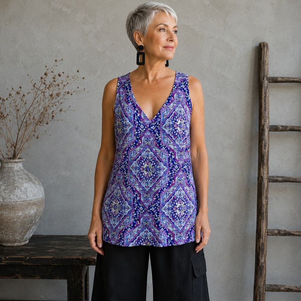 Chico's Blue Purple Reversible Print/ Solid Tank Top 3